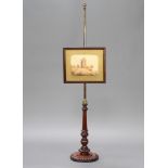 A William IV rosewood and gilt metal pole screen with watercolour banner of Orford Castle with
