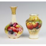 A Royal Worcester bottle vase decorated with blackberries signed K Blake 14cm no.702 together with a