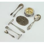 An 800 standard caddy spoon with pierced dog handle and minor items