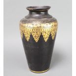 A 19th Century Oriental cylindrical black and gold lacquered vase 31cm h x 11cm Some rubbing to