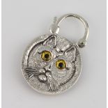 A modern silver and hardstone cats head padlock, 4cm