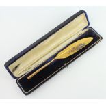 A 19th Century French Palais Royale gold, diamond and ruby set pen in the form of a feather 13.5