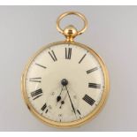 A Victorian 18ct yellow gold key wind pocket watch with seconds at 6 o'clock, Sheffield 1870,