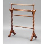 A Victorian mahogany towel rail raised on spiral turned columns 91cm h x 67cm w x 32cm d There are