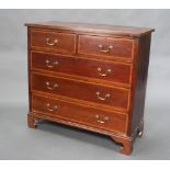 An Edwardian inlaid mahogany chest of 2 short and 3 long drawers with brass swan neck drop