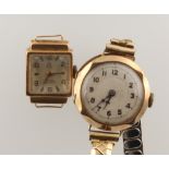 A lady's 18ct yellow gold Titus wristwatch (no strap) and a 9ct gold ditto