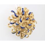 An 18ct yellow gold blue guilloche enamel open scroll brooch 18.2 grams gross, 35mm 8 of the