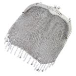 A silver mesh evening bag with pierced engraved decoration 155 grams There are some drops missing