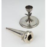 A George V silver tapered posy holder together with a ditto stand, Chester 1911, 63 gramsBoth lots