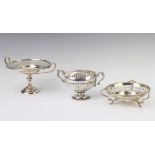 A silver demi-fluted 2 handled trophy cup, London 1932, a tazza and dish 343 grams