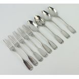 Four 800 standard dessert spoons and five forks, 310 grams