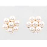 A pair of 9ct yellow gold cultured pearl set floral design ear studs 12mm