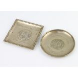 A Chinese silver coin set dish 9cm, a circular ditto 137 grams