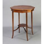 An Edwardian inlaid mahogany octagonal 2 tier occasional table raised on outswept supports 73cm x