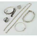 A silver bracelet and minor silver jewellery 100 grams