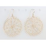 A pair of 9ct yellow gold circular wire work earrings, 2.8 grams