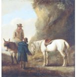 After George Morland (1762-1804), oil on board unsigned, country path with a man and his horse