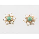 A pair of 9ct yellow gold seed pearl and turquoise ear studs 2.3 grams 10mm1 butterfly has been