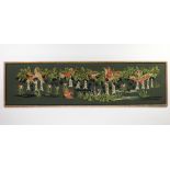 A Victorian woolwork tapestry of birds amongst trees 36cm x 143cm