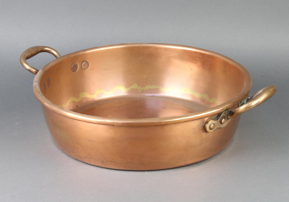 Benham and Froud, a copper twin handled preserving pan 12cm h x 18cm diam.