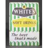 A 1960's R Whites soft drinks enamelled advertising sign 77cm x 51cm Slightly bowed, some rusting to