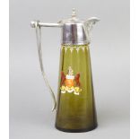 A Continental plated mounted green glass ewer with the Crest of The Cape of Good Hope 26cm