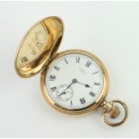 A gold plated Waltham hunter pocket watch with seconds at 6 o'clock This watch is in working order