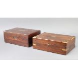 A Victorian rosewood and brass banded writing slope with hinged lid 11cm x 36cm x 23cm together with