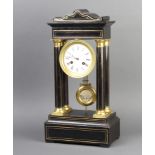J Marti, a French 19th Century striking on bell portico clock with enamelled dial and Roman