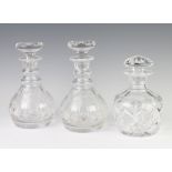 A pair of Stuart Crystal mallet decanters with mushroom stoppers 23cm, a smaller ditto 18cm
