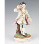 A 19th Century German bisque figure of a standing gentleman holding a telescope 28cm