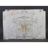 A 19th Century oak Continental rectangular cast iron plaque decorated a coat of arms 34cm x 40cm