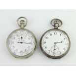 A silver cased pocket watch with seconds at 6 o'clock Birmingham 1924, together with a chromium
