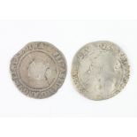 A James I Irish sixpence and an Elizabeth I sixpenceImage of reverse added.
