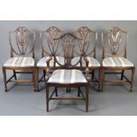 A set of 5 Edwardian Hepplewhite style shield back dining chairs - 1 carver, 4 standard, raised on