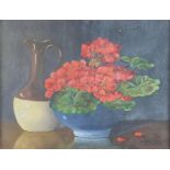 H G Chittenden 1942, oil on canvas, still life study, vase of flowers and an earthenware ewer 29cm x
