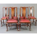 A set of 6 1930's Queen Anne style walnut slat back dining chairs with upholstered drop in seats