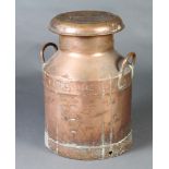 A Lord Rayleigh's Farms Inc. 19th Century copper twin handled milk churn, body marked 5/63, lid