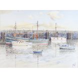 Arthur Hickman, watercolour signed and dated 1975, "Sunday Morning in Bridlington Harbour" with a