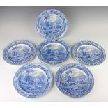 A matched set of 10 19th Century spode Death of The Bear blue and white plates 26cm All have minor