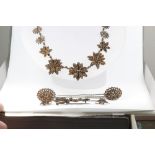 A suite of Victorian iron and steel jewellery comprising necklace, 2 hair pins, pair of earrings and