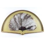 A Victorian ostrich feather fan with faux tortoise shell mounts in a fan shaped gilt frame