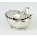 A Victorian silver mustard on ball feet London 1898 together with a blue glass liner (stuck)
