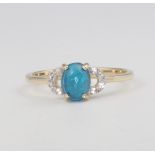 A 9ct yellow gold blue quartz and diamond ring size N 1.9 grams