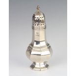 A Queen Anne style octagonal silver sugar shaker London 1966, 17cm, 160 grams