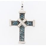 A silver, blue and white diamond cross pendant, 2.9 grams, 35mm