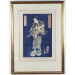 Utagawa Toyokuni (1786-1865) wood cut print, study of a samurai, signed 35cm x 23cm