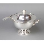 A silver plated 2 handled tureen and cover with later ladle
