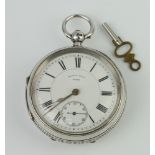 An Edwardian silver cased keywind pocket watch with seconds at 6 o'clock, dial inscribed Harris