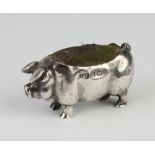 An Edwardian novelty silver pin cushion in the form of a pig Birmingham 1902, maker Levi and